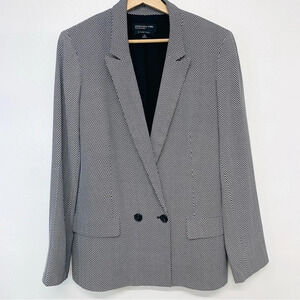Jones NY BlazerJacket  Woman 12‎ Black Herringbone Stretch Pockets Business Work